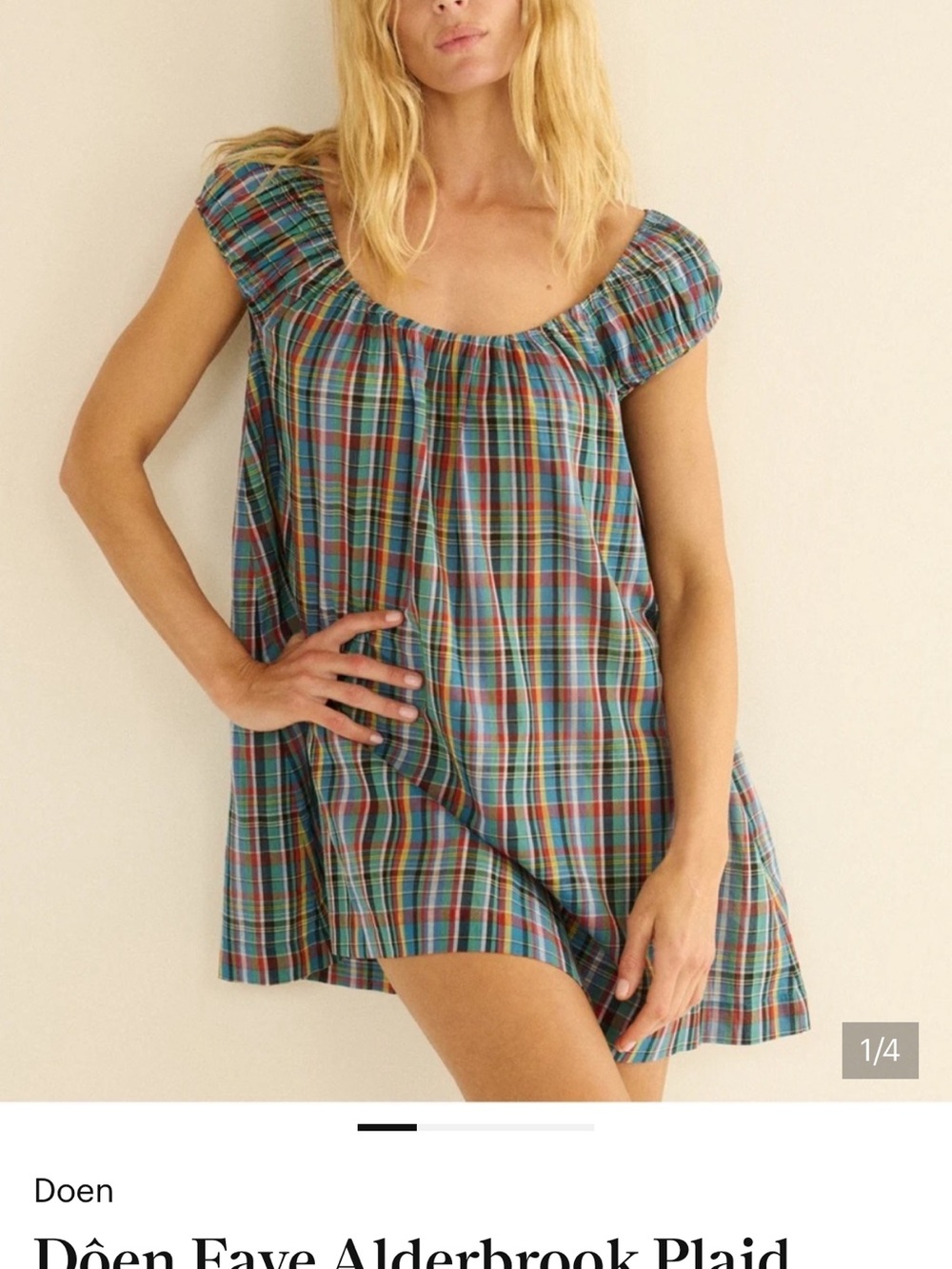Doen Fay Blue alderbrook Plaid Short Sleeve Dress large NEW